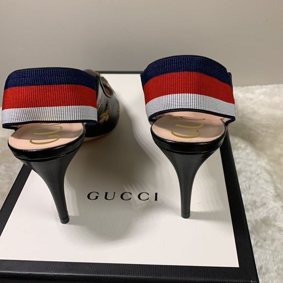 Gucci black leather Sylvie vintage web star/ bee pumps - Picture 8 of 11